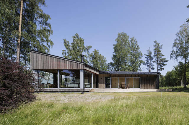 Gray wooden L-shaped house