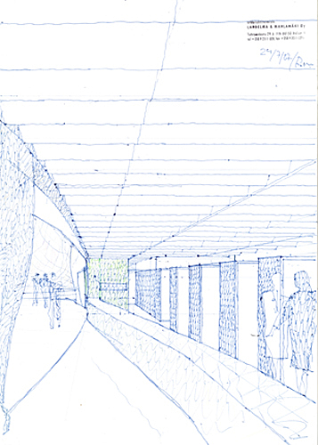 Sketch of the wardrobe of the museum in blue.