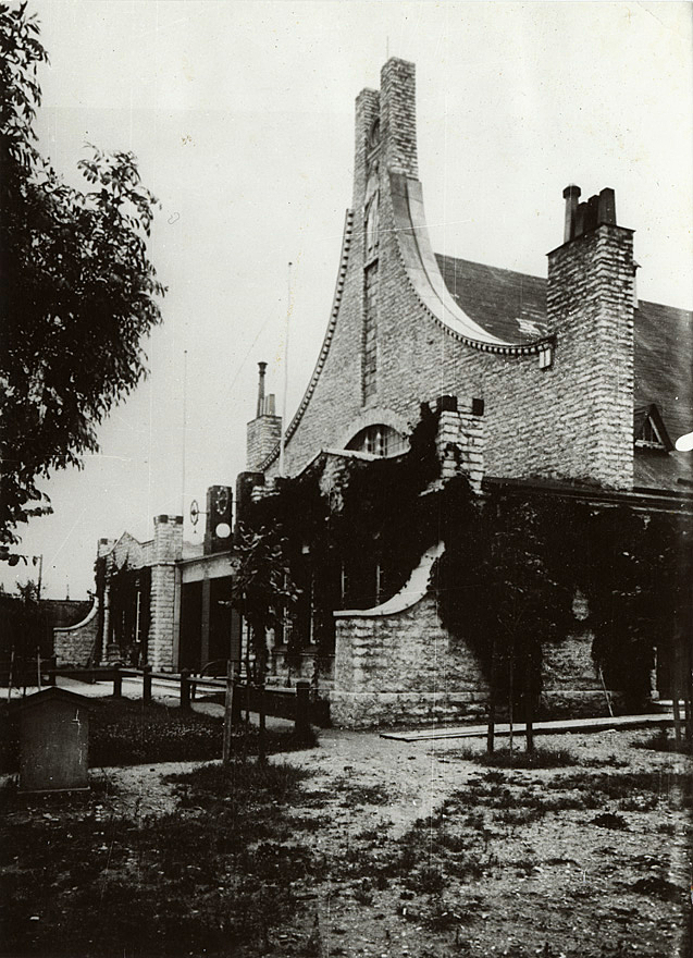 Old brick facade on an black and white picture.