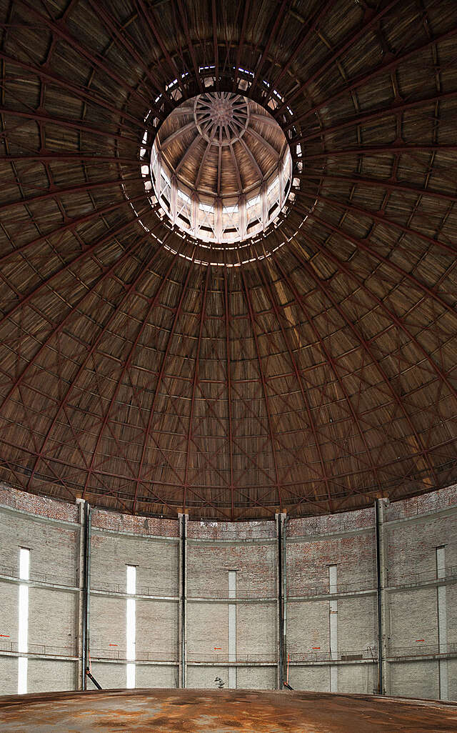 Cylindrical from inside with a central opening in the ceiling