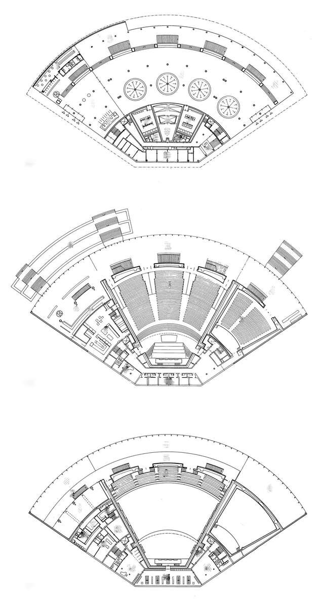 Floor plans of the entrance floor, hall floor, balcony floor