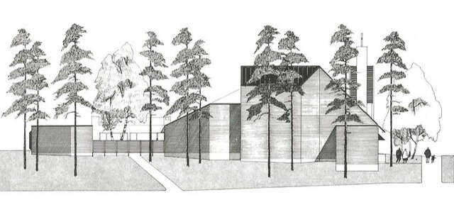 Perspective of Vuosaari church in Helsinki