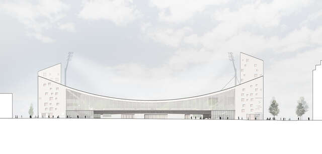 Elevation drawing of a hybrid football stadium.