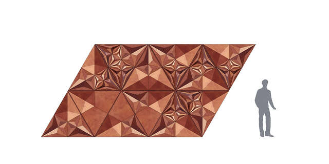 Triangular concrete elements of the façade resemble the shape of an origami.