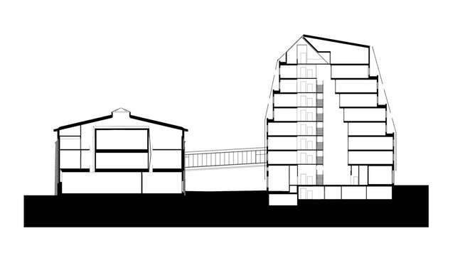 Section plan of the office building.