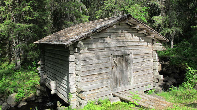 Photo of a wooden log building