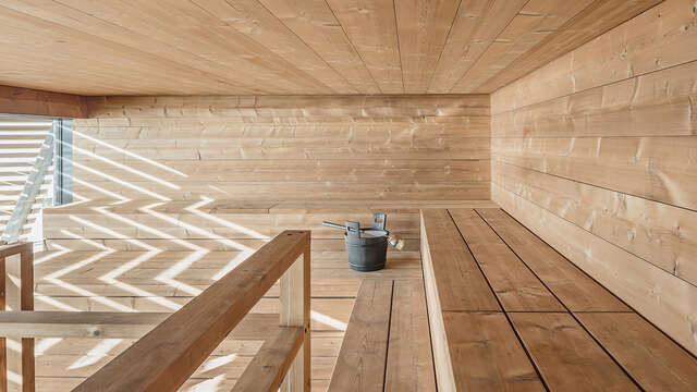 Light wooden sauna.