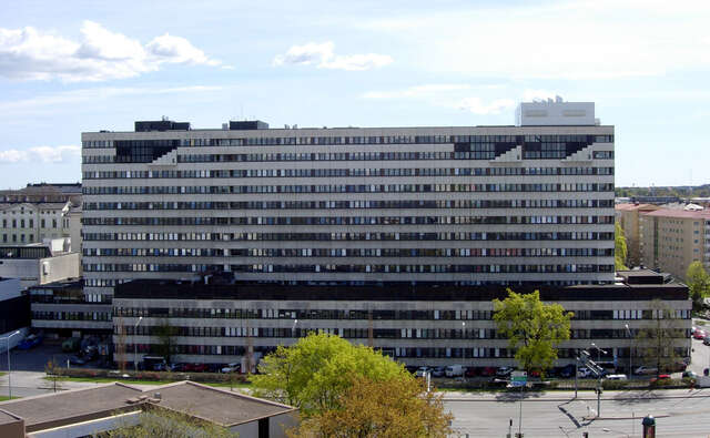 Aerial view of a hospital building