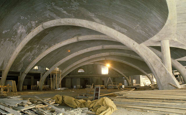 Bare cement structures.