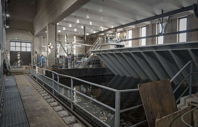 Photo of a view of an industrial-like room.