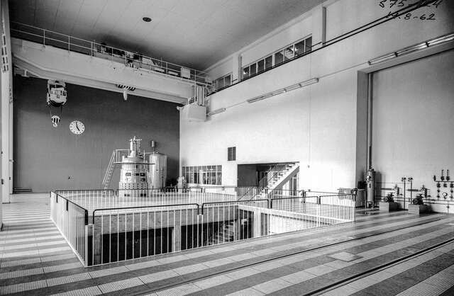 Black and white picture from the machine hall with soft natural light.