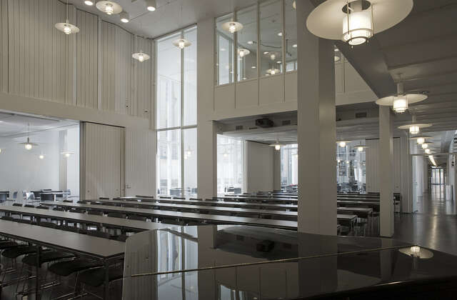 Auditorium that is not closed off from the other parts of the building.