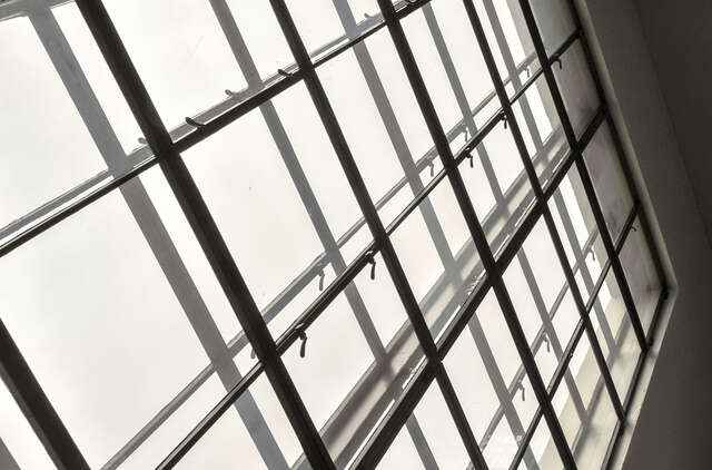 Close up, artistic photo of the machine hall window.