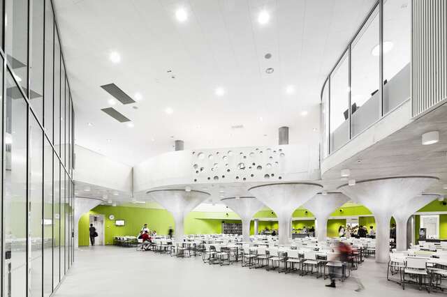 Canteen with a green wall.