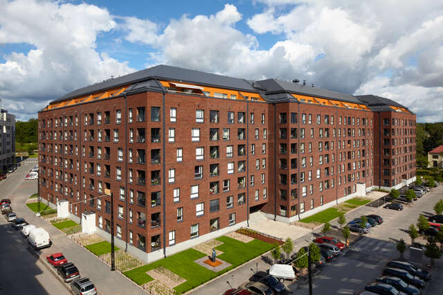 Block of eight-storey red-brick buildings