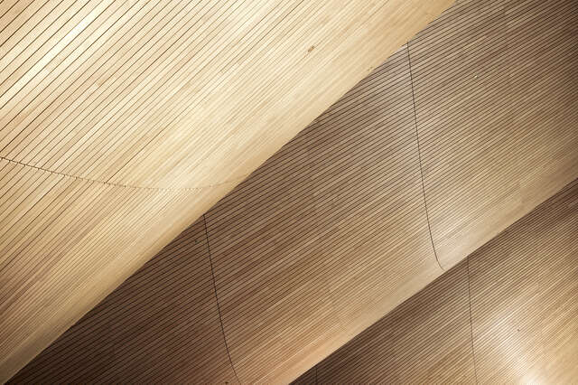 Detail on a wavy wooden ceiling
