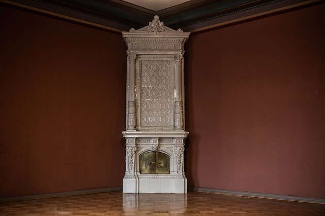 ornate fireplace.
