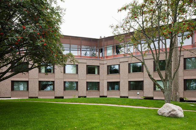 Brown stone building with windows