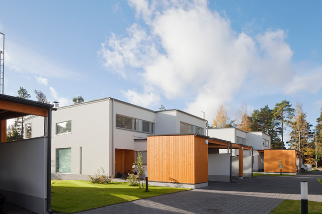 The facade of a white building