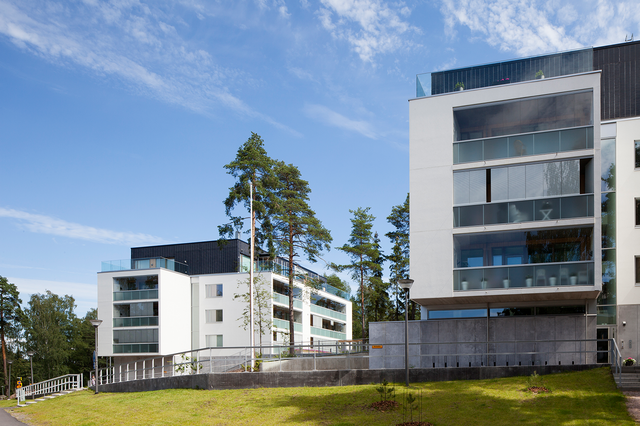 The facades of the buildings