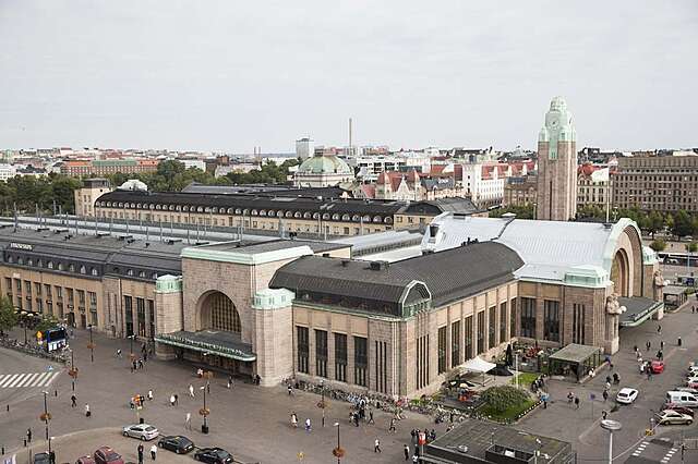Railway station buildings covered with granite