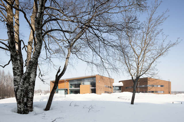 School in a snowy landscape.
