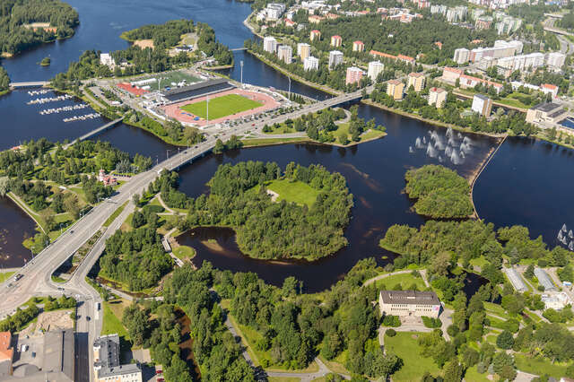 Aerial photo of parks along a river