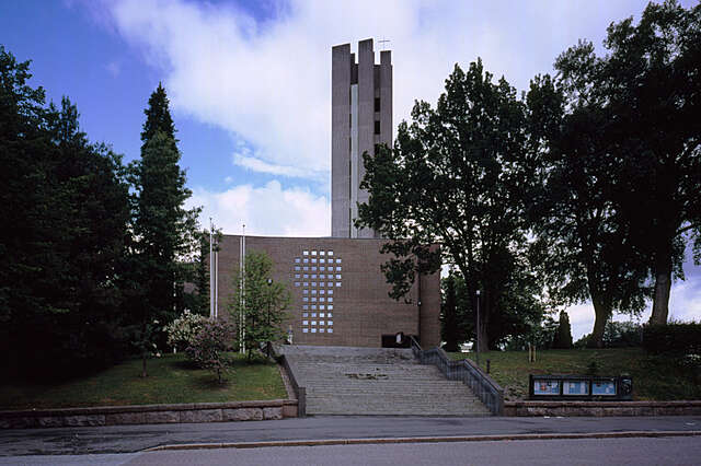 Church facade viewed from the street.