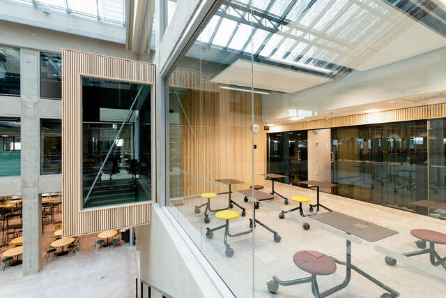 View of a small office with glass walls