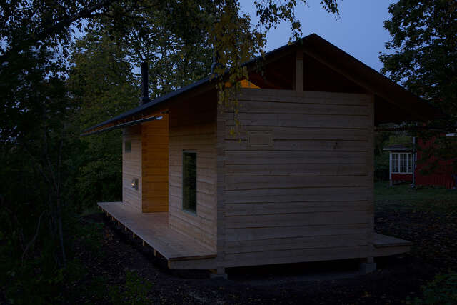 Wooden sauna building.