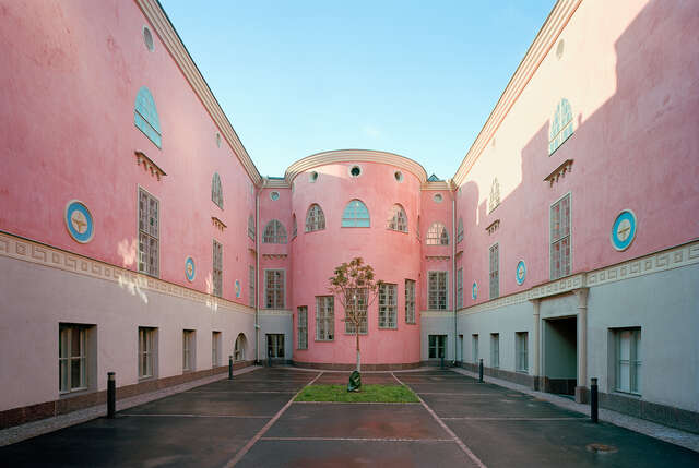 Courtyard view of a rosa classical building