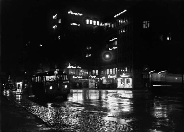 Night time view of Bensow House office building.