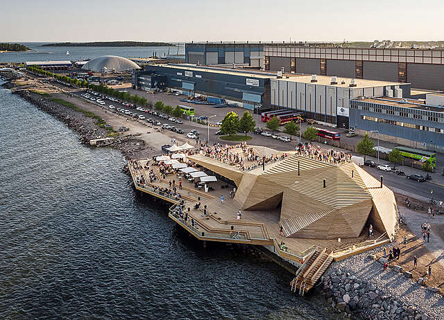 Aerial view of löyly and the ocean.
