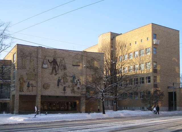 Yellow Brick building on the opposite side of the street