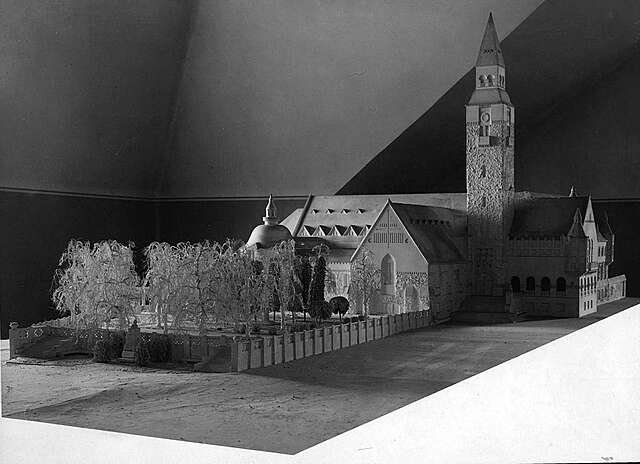 Model picturing the national-romantic museum building with its surroundings