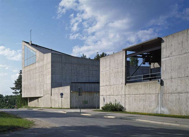 Façade of a modernist, concrete church