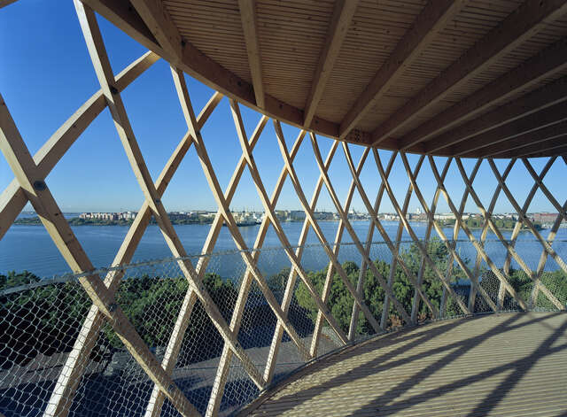 View of the shoreline from a lower level of the observation tower.