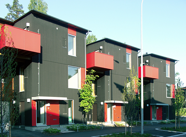 Black wooden buildings