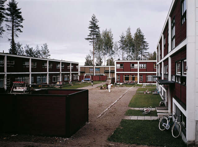Courtyard view from one of the housing blocks
