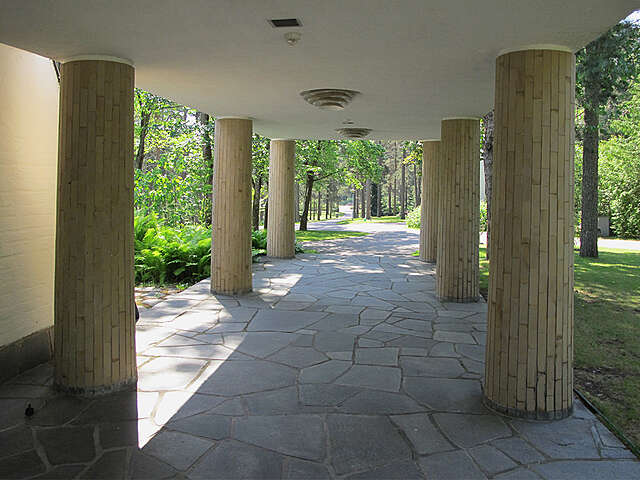 View from the entrance colonnade into the park.