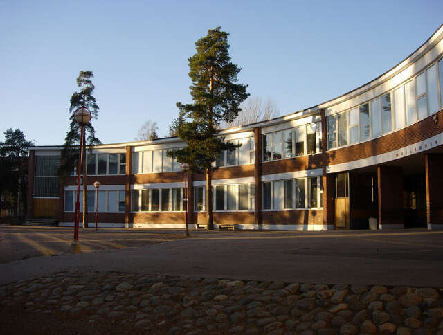 A school yard and a school building