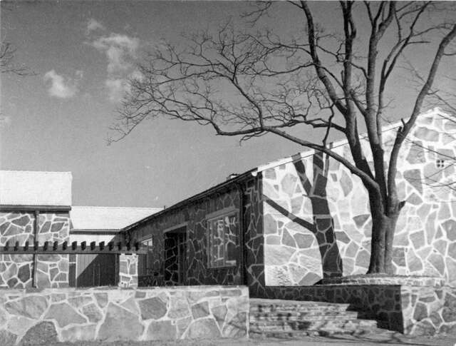 Main entrance of the parish hall.