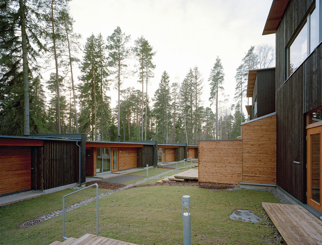 Wooden houses and grass