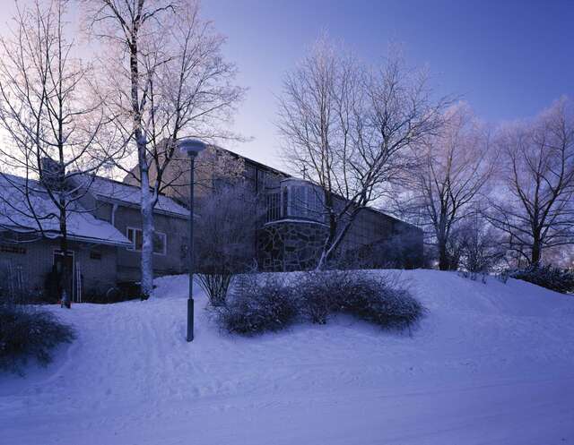 Lohja Parish Hall photographed in the winter time.