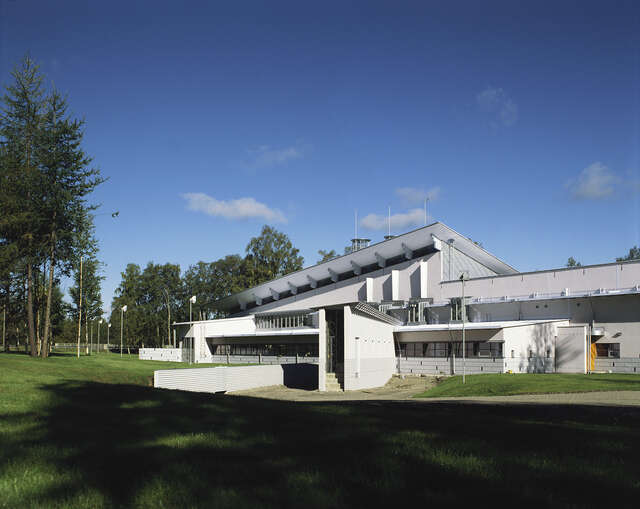 White library facade on a sunny day.
