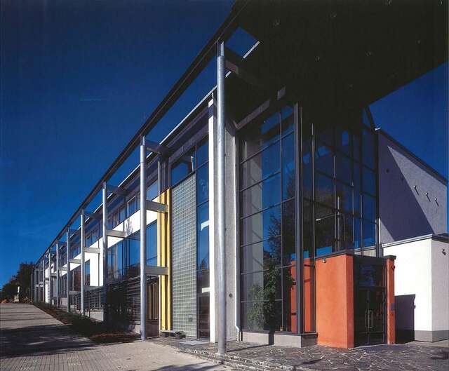 Library elevation with canopy.