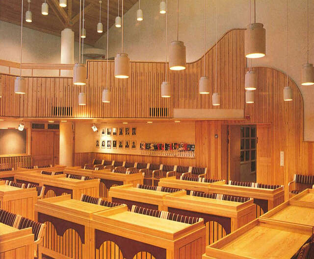 Council chamber with wooden details