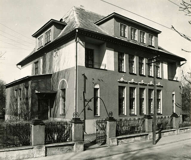 Old black and white picture of the building.