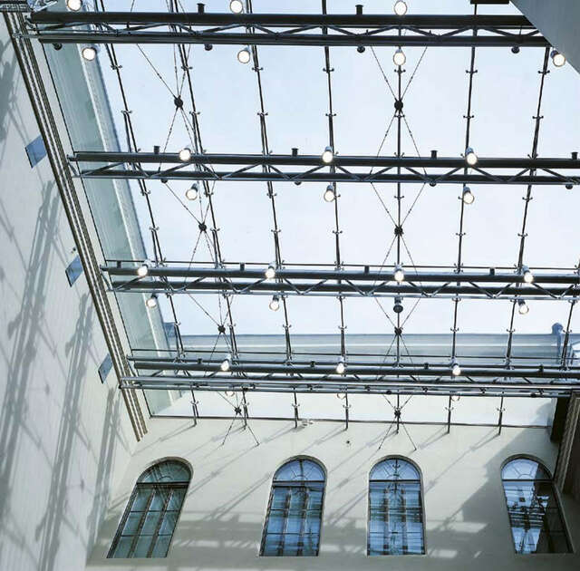 Glass roof with steel structures