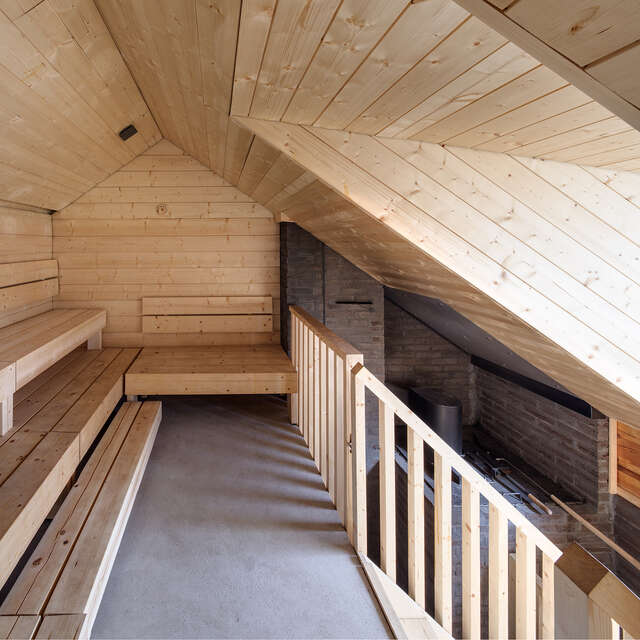 Light wooden sauna interior.